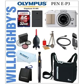 Olympus PEN E-P3 12.3 MP Live MOS Micro Four Thirds Interchangeable Lens Digital Camera with 14-42mm ll Zoom Lens (White) + LexSpeed 32GB SDHC Memory Card + Extra PS-BLS1 Battery + Deluxe Digital SLR Camera Bag + 3pc 37mm Multi-Coated Essential Filter Kit
