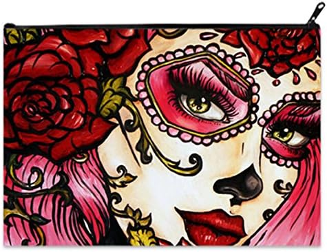 Female Fashion Travel Makeup Cosmetics Bag Coin Purses Pouches Cash bag X-Large Size with Day of the Dead Sugar Skull Girl Print