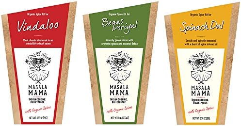 3-Pack Organic Indian Spice Kit by Masala Mama - Vindaloo, Beans Poriyal, Spinach Dal - Organic Curry Spice Blends