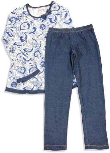 Lipstik Girls' - Big Girls' Long Sleeve Pant Set, Blue, White 23980-3T