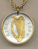 Irish Penny Harp (1964) Two Tone Coin Pendant with 18 Chain