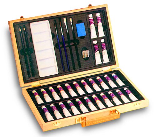 Oil Paint Art Set In Hardwood Box Has Everything Needed To Begin Painting