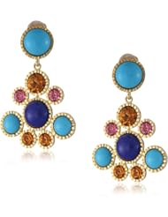 Kenneth Jay Lane Gold, Lapis, Turquoise and Pastel Cluster Drop Earrings
