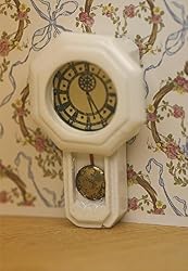 Dollhouse Miniature Wall Clock in White Painted Wood