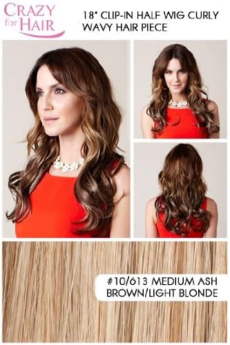 18" Clip-in Half Wig Curly Wavy Hair Piece Medium Ash Brown/Light Blonde [10/613]