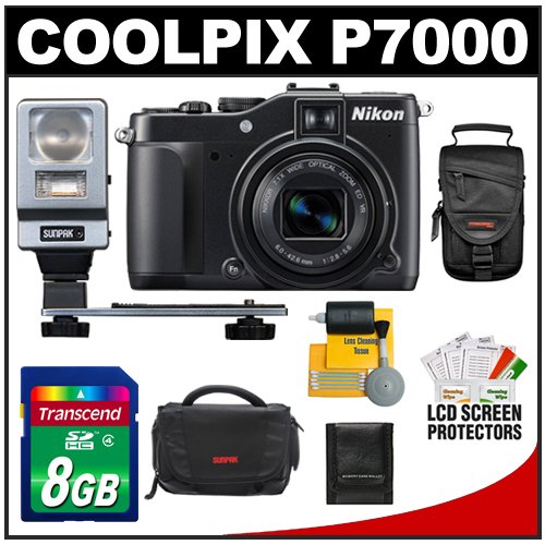 Nikon Coolpix P7000 Digital Camera (Black) with 8GB Card + C190D Case + FL-VL Flash Bracket + Accessory Kit