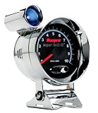 Sunpro CP7915 Super Tach III 3 3/8 Chrome Bezel/Black Face Tachometer with Shift Light