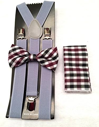 Suspenders Gray Unisex's Plaid Bow tie &amp; Suspender Sets