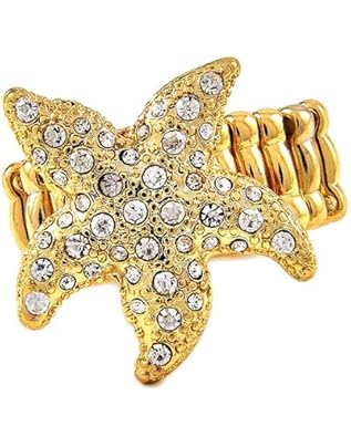 $16.99 PammyJ Ring Goldtone Clear Rhinestone Starfish Stretch Fashion Ring PammyJ Ring