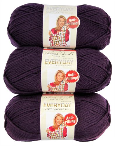 Premier Yarns 3-Pack Solid Deborah Norville Everyday Soft Worsted, Aubergine