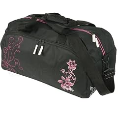 Fitness Sporttasche // HIBISKUS FLOWER // Tasche Reisetasche SCHWARZ PINK