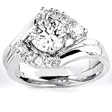 Truly Stunning Solid Sterling Silver Cubic Zirconia Rhodium Plated 2 Piece Ring with Round Center Stone