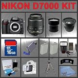 Nikon D7000 SLR Digital Camera with 18-55mm VR Lens + Huge Accessories Package Including Wide Angle Macro Lens + Telephoto Lens + 16GB SDHC Memory Card + Hi-Speed SD Card Reader + Digital Flash + 2x Extended Life Batteries + AC/DC Charger + Tripod + LCD Lens Cleaner Kit + LCD Screen Protectors + Memory Card Wallet + Cleaning Cloth