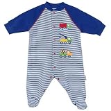 Lamaze 1 Piece Interlock Snap Sleep N Play "Stripe with Trucks" - Blue (0-3 Months)