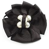 Black Fabric Pearl Style Flower Brooch (Satin)