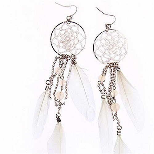 Genenic Design Beads Long Earrings Dream Catcher Jewelry Feather