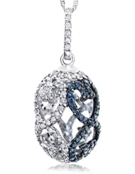 1.52 Carat Fancy Blue and White Diamond Faberge Egg Pendant 18 inches Singapore Necklace 10k White Gold