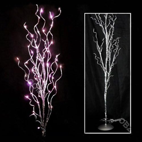Lighted Silver Manzanita Branches with Base, 36 inch, Electric, Pink