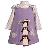 Bonnie Jean Baby/NEWBORN 3M-9M 2-Piece LAVENDER-PURPLE EMBROIDERED 'Penguin' APPLIQUE FLEECE JUMPER Special Occasion Holiday Dress Set