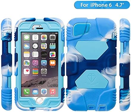 Iphone 6 Case, Aceguarder® New Hot [Shockproof] [Light Weight] [Rainproof] Extreme Duty Screen Protector Cover Case with Stand for Iphone 6 4.7 Inch (Navy/lightblue)