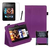 Purple Executive Multi Function Standby Case for the New Kindle Fire HD 7" Tablet 16GB or 32GB  with Built-in Magnet for Sleep / Wake Feature + Screen Protector + Capacitive Stylus Pen