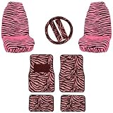 Front & Rear Floor Mats, High Back Seat Covers Interior Auto Accessories Combo Set – 9 Piece Safari Pink Zebra