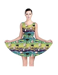 Stretchy Tropical Print Polyester/Spandex Skater Dress 