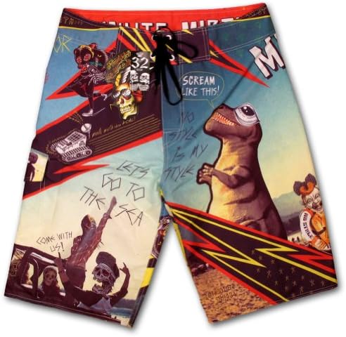 Skateboard Summer Skull Tattoo Men's Short Surf Short Pants By Chaquetero Xxl-w38