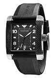 Emporio Armani Gents Square Stainless Steel And Black Ip Case Black Dial Black Rubber Strap Watch