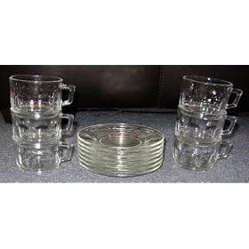 Anchor Hocking Set of 6 Espresso Demitasse Cups and Saucers by Arcoroc