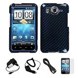 Blue Racing Carbon Stripe Design Protective 2 Piece Snap On Crystal Hard Case Cover for HTC Inspire 4G (AT&T Android Smartphone) also Compatible with HTC Desire HD Wireless Mobile Phone + INLCUDES!!! Clear Screen Protector for HTC Inspire 4G / HTC Desire HD + INCLUDES!!! Rapid Home Charger with IC Chip + INCLUDES!!! Rapid Car Charger with IC Chip + INCLUDES!!! Black Micro USB Data Cable Cord