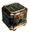 Hand Painted Black Lacquer Chinese Momento Box, Chinoiserie Design - Lined in Chinese Almanac Hand Painted Black Lacquer Chinese Momento Box, Chinoiserie Design - Lined in Chinese Almanac
