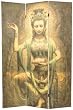 Unique Decorative Floor Screen - 6 ft. Kwan Yin w/ Lotus Bamboo Matchstick Room Divider