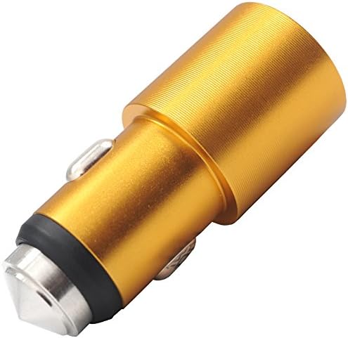 RUNRAY 1A/2.1 A 15W Dual USB Car Charger with Safety Hammer Car Cigarette Charger for Smartphones iPhone iPad Android Devices (Gold)