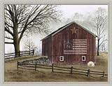 Flag Barn by Billy Jacobs Primitive Folk Art Americana Landscape 26x20 in Framed Art Print Picture