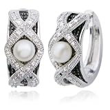 Sterling Silver Pearl and Diamond Accent Hoop Earrings (0.8