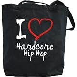 Canvas Tote Bag Black " I Love Hardcore " Music