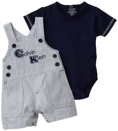 Calvin Klein Baby-boys Newborn Creeper with Shortall, Blue, 0-3 Months