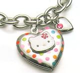 Licensed Sanrio Hello Kitty Polka Dot Heart Locket Charm Bracelet by Sanrio