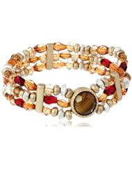 NINE WEST VINTAGE AMERICA "Gypset" Gold-Tone Brown Multi-Row Stretch Bracelet, 2.5"