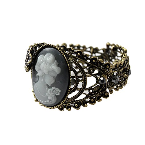 Generic Style Retro Queen Bangle Bracelet Relief Carved Cameo Statue Rhinestones