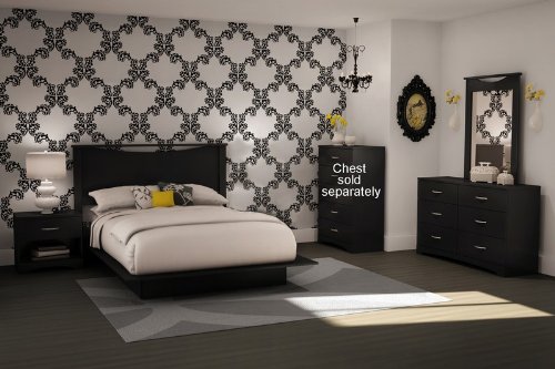 5pc Full/ Queen Size Bedroom Set Contemporary Style in Solid Black Finish