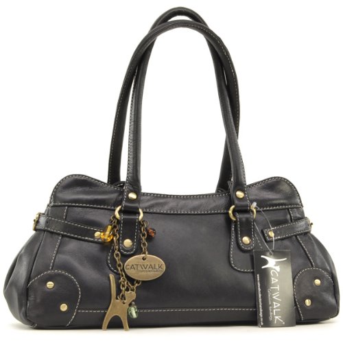 Catwalk Collection Leather Carnaby Handbag – Satin Black