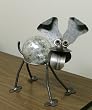 Happy Dog Recycled Scrap Metal Gazing Globe Stand with Silver Leaf Glass Gazing Globe