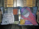 2 Dark Mid Night Blue Gujrati Embroidered Sari Toss Pillow Cushion Covers Free Shipping