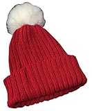 ふわふわ ボンボン 付き ニット帽 ベビー ＆ キッズ用 耳あて 防寒 1-8歳 (レッド)