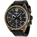 Fossil Men's Flight Chronograph Watch CH2783 With Black Dial, Distressed And Blackened Gold Ip Stainless Steel Case And Black Leather Strap