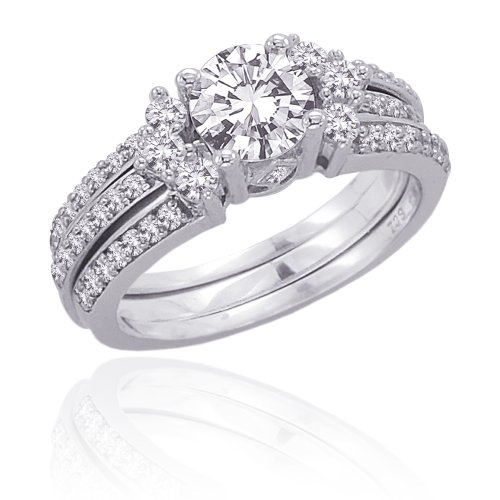 Sterling Silver 1 1/2 ct. Diamond Bridal Engagement Set