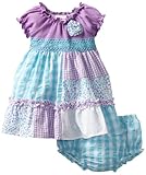 Youngland Baby-girls Infant Seersucker Patchwork Dress, Purple/Turquoise, 12 Months