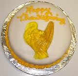 Gourmet Food : Carrot Decorated Cake Single Layer 8' Round Topped with Gummie Turkey Golden Yellow Trim